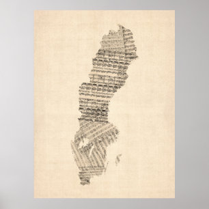Alte Notenkarte Schwedens Poster