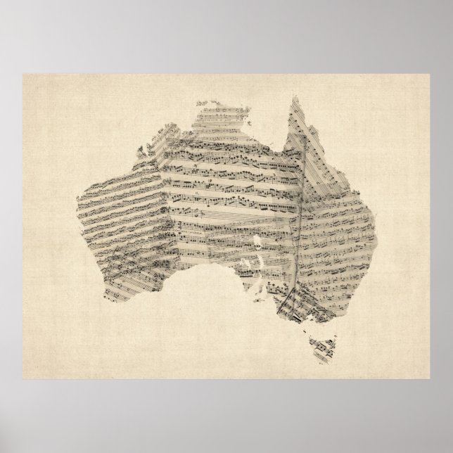 Alte Notenkarte von Australien Karte Poster (Vorne)
