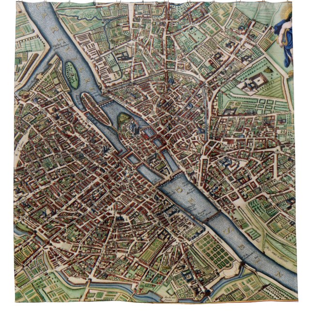 alte Pariser Stadtkarte Duschvorhang (Vorderseite)