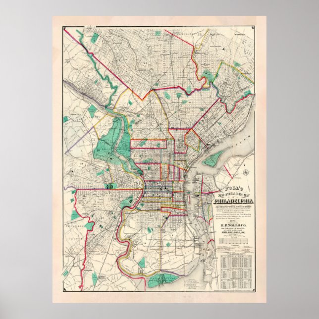 Alte Philadelphia PA-Karte (1890) Poster (Vorne)