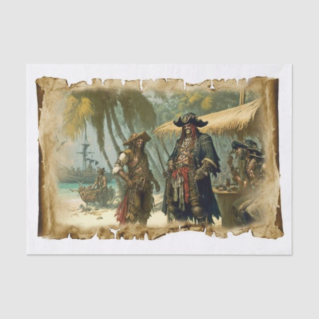 Alte Piraten der karibischen Palme Tree Decoupage Seidenpapier (Vorderseite)