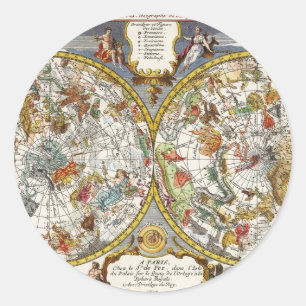 Alte Planisphäre-Sternkarte von Nicholas de Fer Runder Aufkleber