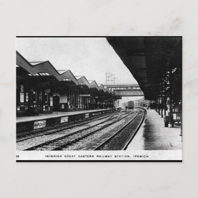 Alte Postkarte - Bahnhof Ipswich (Vorderseite)