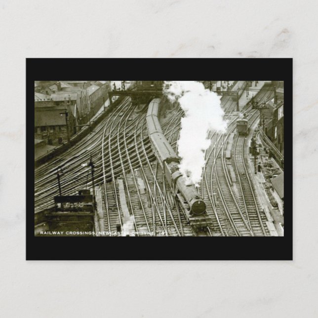 Alte Postkarte - Bahnübergang, Newcastle-on-Tyne (Vorderseite)