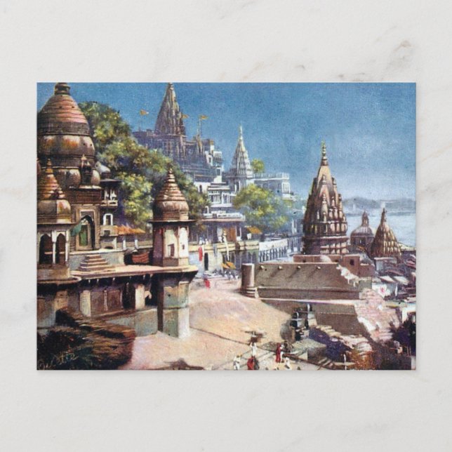 Alte Postkarte - Benares (Varanasi), Indien (Vorderseite)