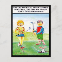 Alte Postkarte - Comic - Golf