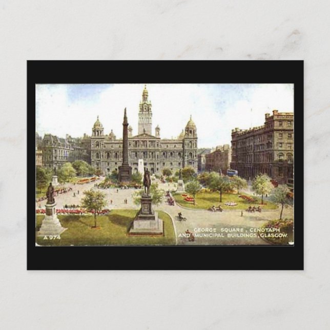 Alte Postkarte, Glasgow, George-Quadrat Postkarte (Vorderseite)