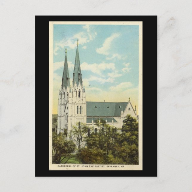 Alte Postkarte, Kathedrale, Savannah, Georgien Postkarte (Vorderseite)