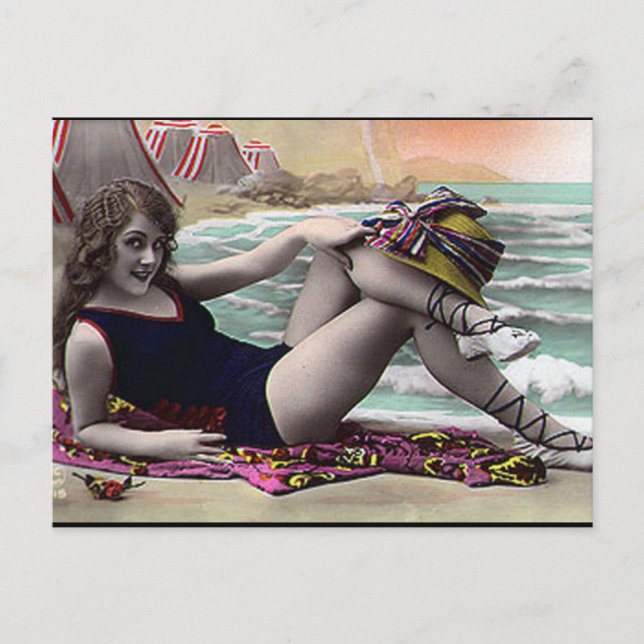 Alte Postkarte - Mädchen am Meer (Vorderseite)
