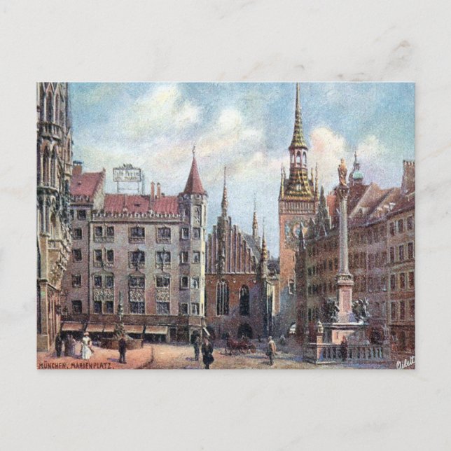 Alte Postkarte - Marienplatz, München. (Vorderseite)