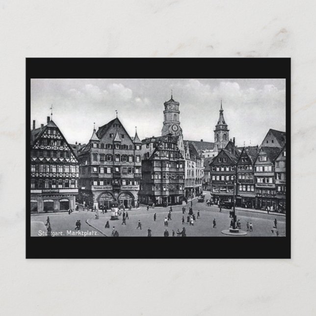 Alte Postkarte - Marktplatz, Stuttgart (Vorderseite)