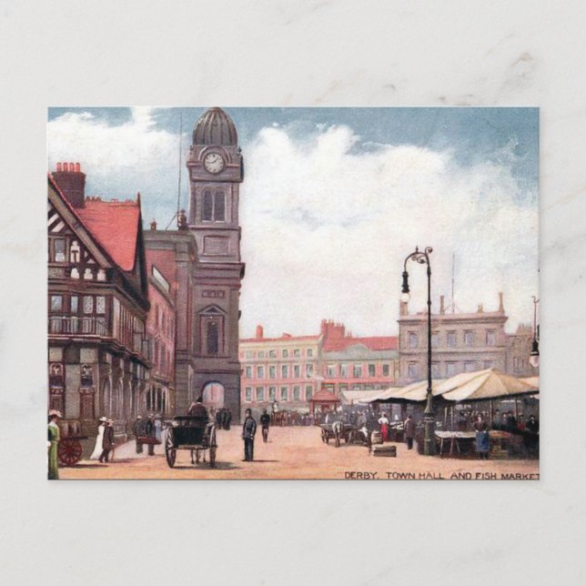 Alte Postkarte - Rathaus, Derby (Vorderseite)