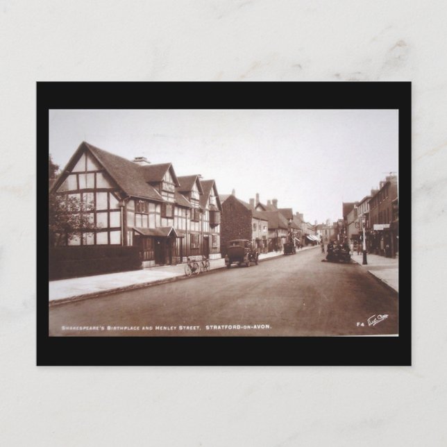 Alte Postkarte - Shakespeares Geburtsort im Jahr 1 (Vorderseite)