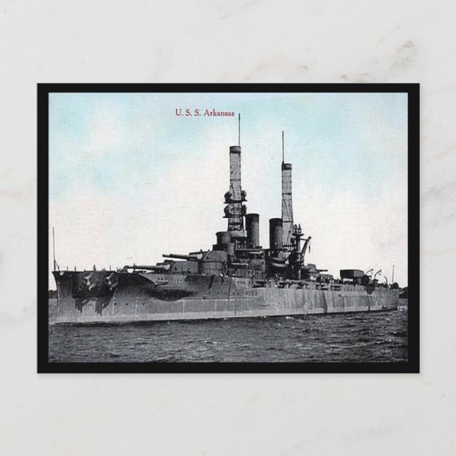 Alte Postkarte - US-Schlachtschiff Arkansas (Vorderseite)