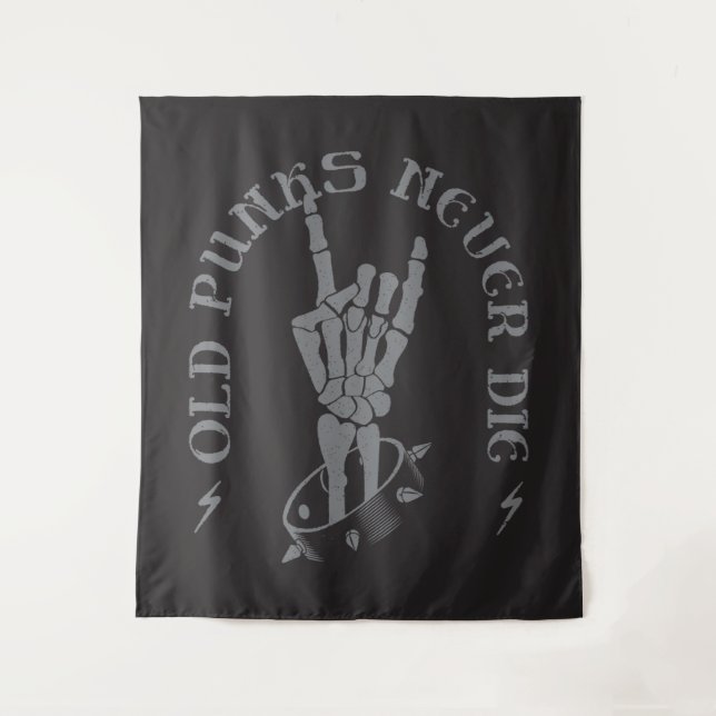 Alte Punks Die nie Skeleton Rock auf gotisch Wandteppich (Vorderseite)