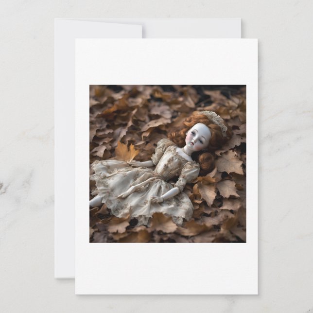 Alte Puppe im Halloweenwald Einladung (Vorderseite)