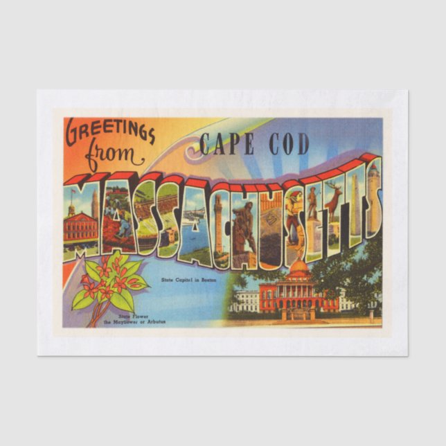 Alte Reise-Andenken Cape Cods #2 Massachusetts MA Seidenpapier (Vorderseite)