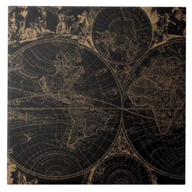 Alte Reise Karte Nautic Black Fliese (Vorderseite)