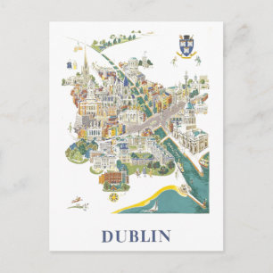 Alte Reisekarte von Dublin in Irland Postkarte