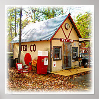 Alte Retro-Gasstation und Soda-Maschine Poster