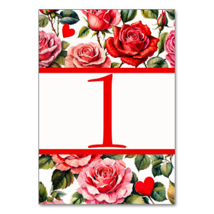 Alte Rosen und Herzen Tischkarte Tischnummer