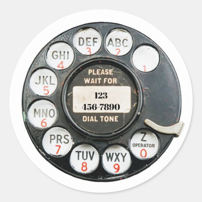 Alte Rotary-Telefonnummer, Bearbeitungsnummer, Runder Aufkleber (Vorderseite)