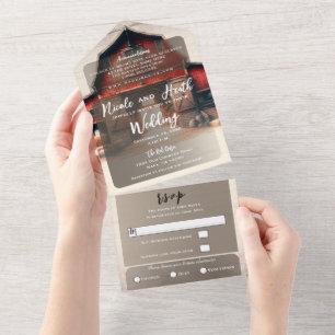 Alte rote Barn Rustikale Hochzeit All In One Einladung