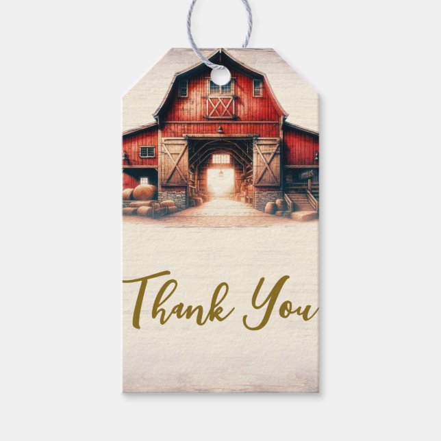 Alte rote Barn Rustikale Hochzeit Geschenkanhänger (Vorderseite)