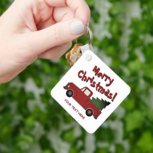 Alte rote Chevy-Lastwagen und Weihnachtsbaum indiv Schlüsselanhänger