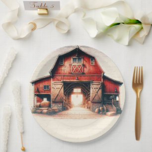 Alte rote Scheune rustikale ländliche Hochzeit Pappteller