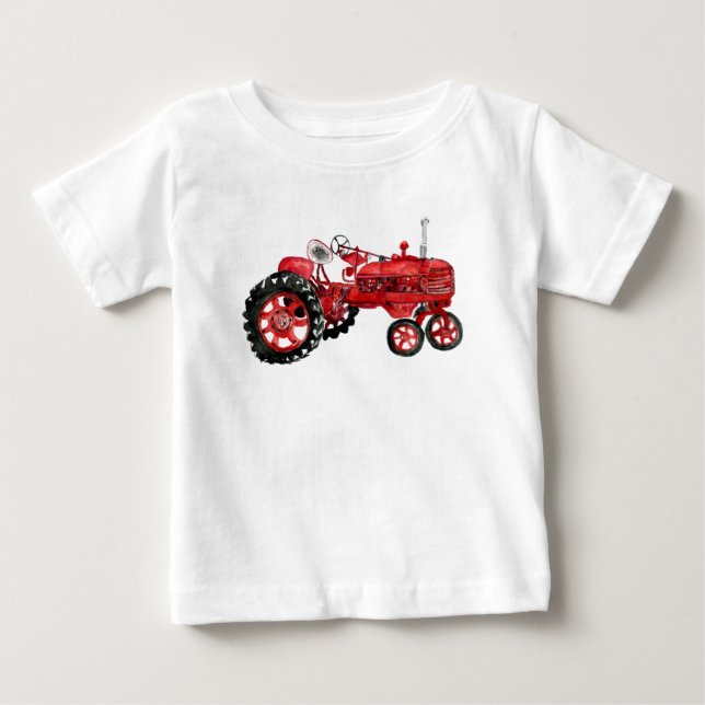 Alte rote Zugmaschine zeichnend Baby T-shirt (Vorderseite)