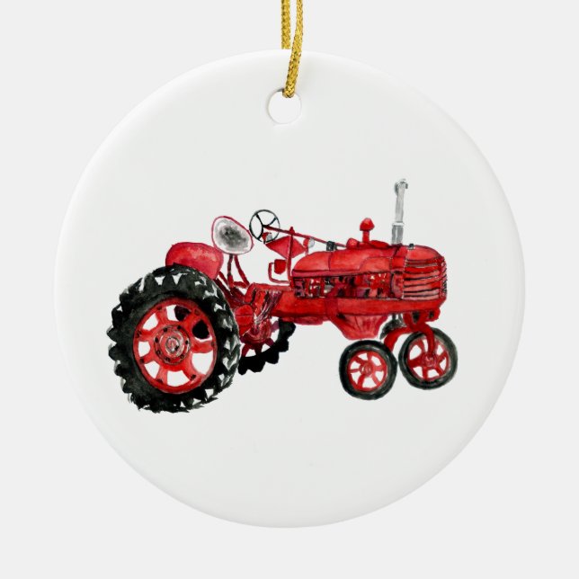 Alte rote Zugmaschine zeichnend Karte Keramik Ornament (Vorne)