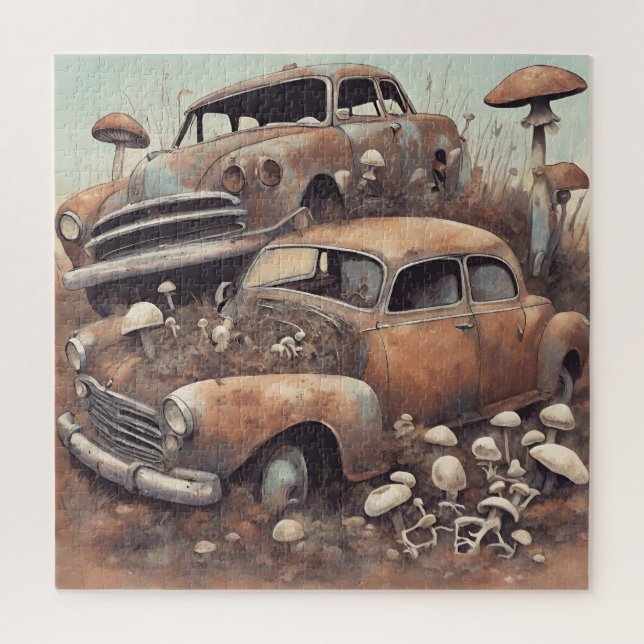 Alte Rusty Vintage Cars und Pilze (Vertikal)