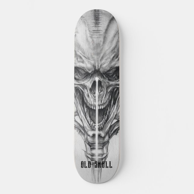 Alte Schädel-Skizze Skateboard (Vorderseite)