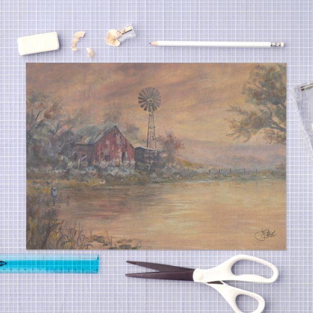 Alte Scheune handgemalt Seidenpapier (Handwerk)