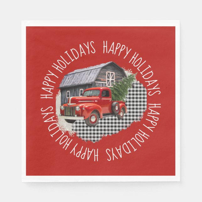 Alte Scheune mit rotem Lastwagen-Papier-Serviette Serviette (Vorderseite)