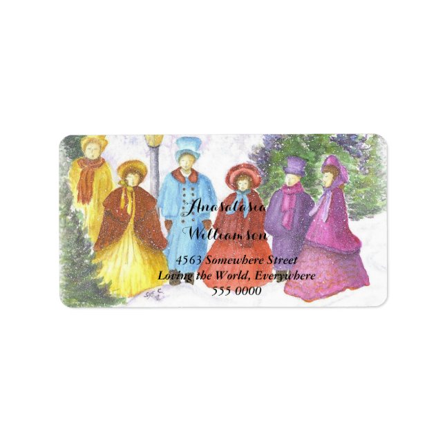 ALTE SCHNELLE CHRISTMAS CAROLERS-ADRESSE ADRESSAUFKLEBER (Vorne)