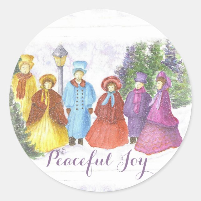 ALTE SCHNELLE CHRISTMAS CAROLERS FRIEDLICH JOY RUNDER AUFKLEBER (Vorderseite)