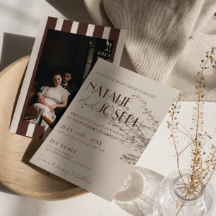 Alte Schokoladenbraune Streifen Foto Hochzeit Einladung