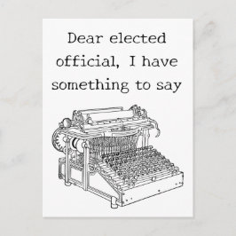 Alte Schreibmaschinenbotschaft an gewählte Beamte Postkarte