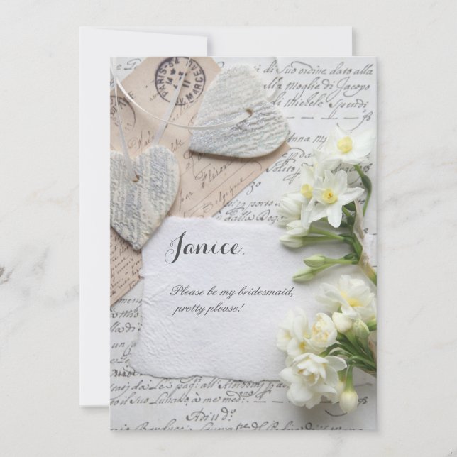 Alte Schrift mit Herz und Blume Einladung (Vorderseite)