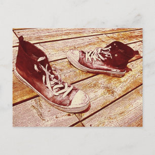 alte Schuhe - Schuhe anziehen Postkarte