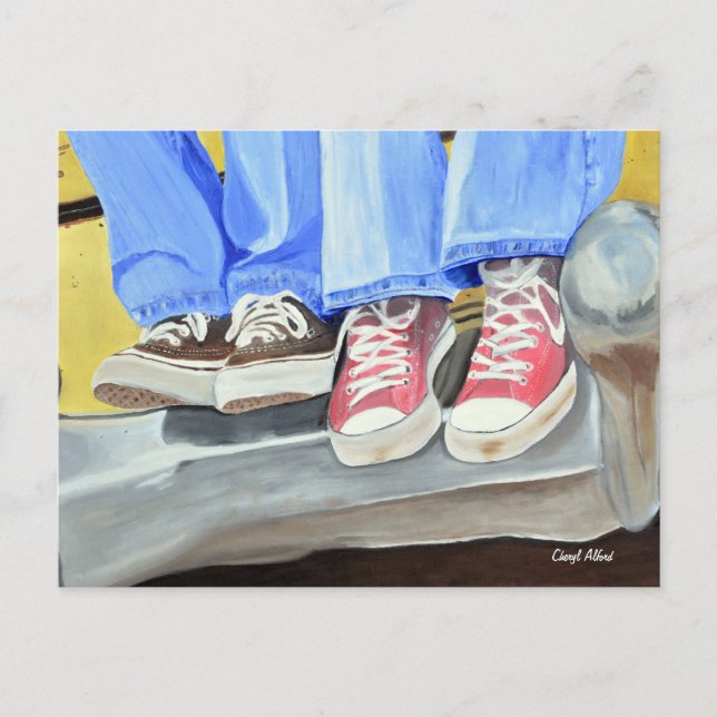Alte Schuhe und alte Autokarte Postkarte (Vorderseite)