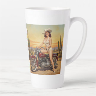 Alte Schule Retro Button-up Mädchen auf Motorrad Milchtasse