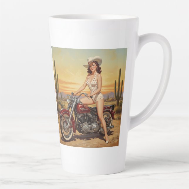 Alte Schule Retro Button-up Mädchen auf Motorrad Milchtasse (Rechts)