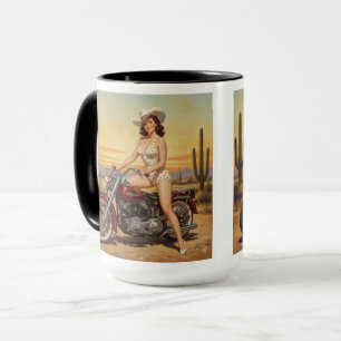 Alte Schule Retro Button-up Mädchen auf Motorrad Tasse