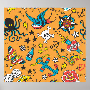 Alte Schule Tattoo: Niedlich nahtlos Poster