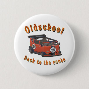 Alte Schule, Vintage Auto in rot Button