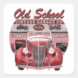 Alte Schulklassiker-Auto Quadratischer Aufkleber