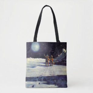 Alte Science-Fiction-Astronauten-Aliens auf dem Mo Tasche